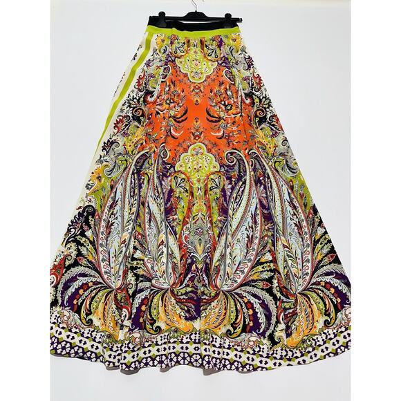 ETRO Women 40 US 4 Maxi Faux Wrap Skirt Multi Color Art Paisley Silk NWT $2,150 - Picture 2 of 6